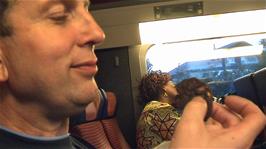 Michael caught eating a Millie's Cookie on the 18:04 TGV train from Paris to Lausanne